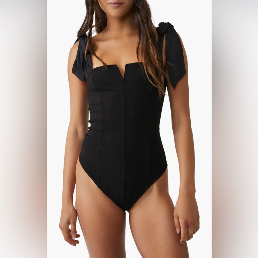 Free People Lola Shoulder Tie Seamed Bodysuit